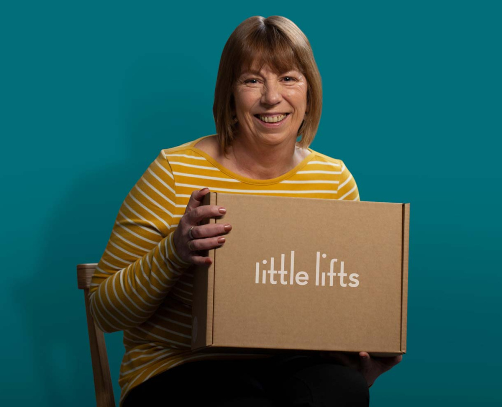 Breast cancer charity beneficiary with Little Lifts gift Box