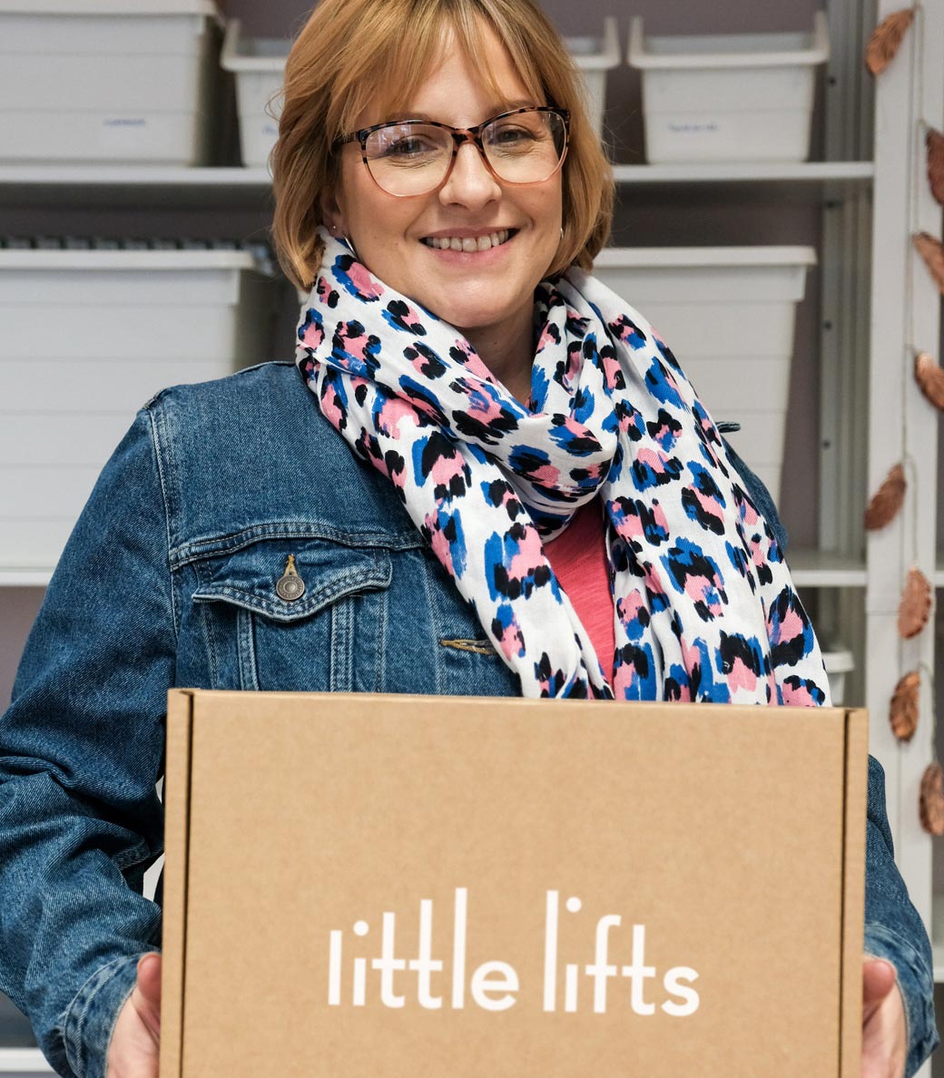 Little Lifts breast cancer charity beneficiary with gift Box