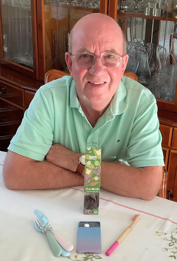 Paul with his breast cancer gift Box treats