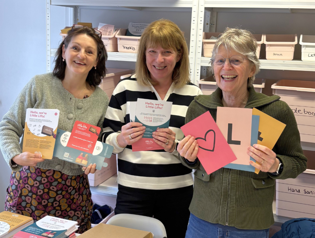 Volunteers Katharine, Dawn and Rose with Little Lifts fundraising packs